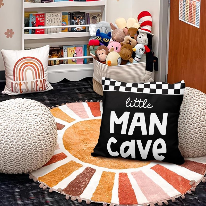 ETVISO Boys Car Room Decor, Little Man Cave Pillow Cover 18x18, Trendy Black and White Checkerboard Decorative Throw Pillow Case for Boys Bedroom Playroom Nursery - Image 2